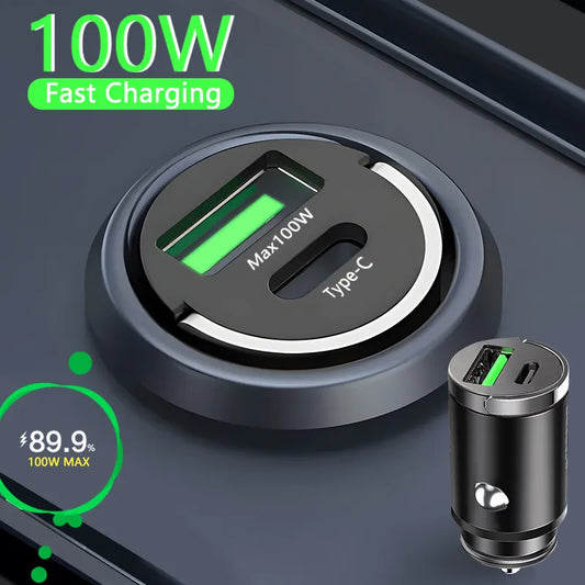 100W Mini Car Charger Fast Charging