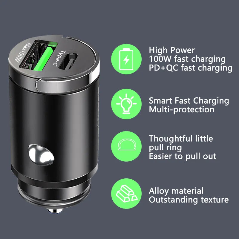 100W Mini Car Charger Fast Charging